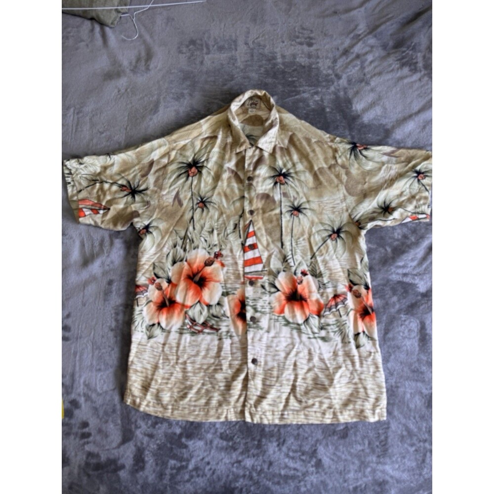 Red Turtle Hawaiian Camp Shirt Men's M 100% Silk Print Short Sleeve Button Up
